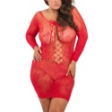 Nuisette grande taille rouge fine résille manches longues