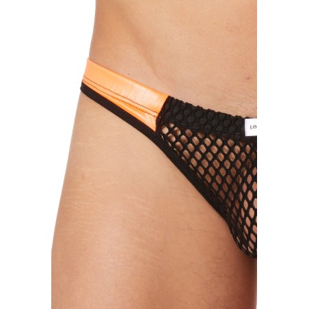 String noir filet avec bandes similicuir oranges