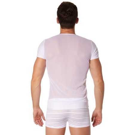 T-shirt blanc rayé opaque et transparent