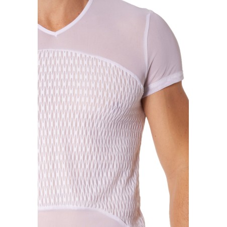 T-shirt blanc maille et motifs Temptation