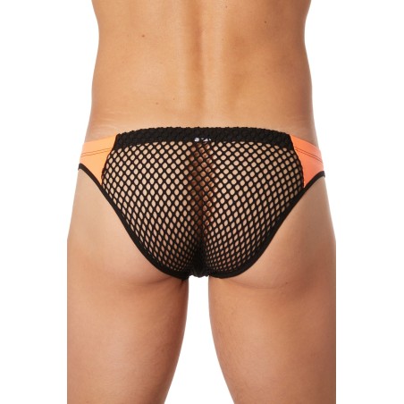 Slip noir filet avec bandes similicuir oranges