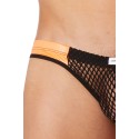 Slip noir filet avec bandes similicuir oranges