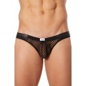 Slip noir filet avec bandes similicuir noires