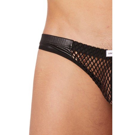 Slip noir filet avec bandes similicuir noires