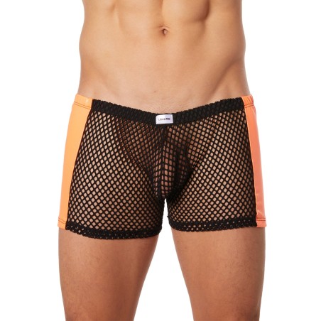 Boxer noir filet avec côtés similicuir orange