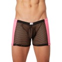 Boxer noir filet avec côtés similicuir rose