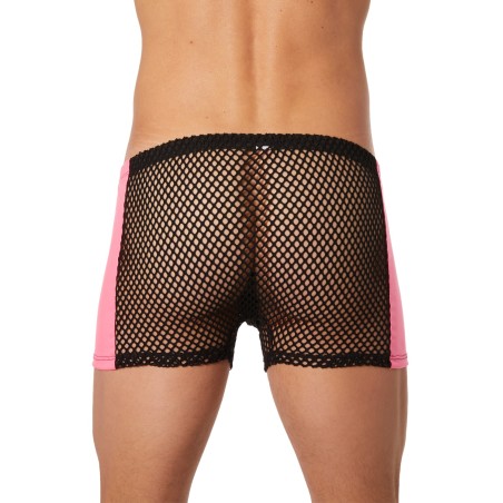 Boxer noir filet avec côtés similicuir rose