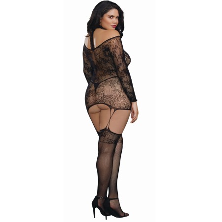 Bodystocking résille guêpière grande taille réversible avec tour de cou