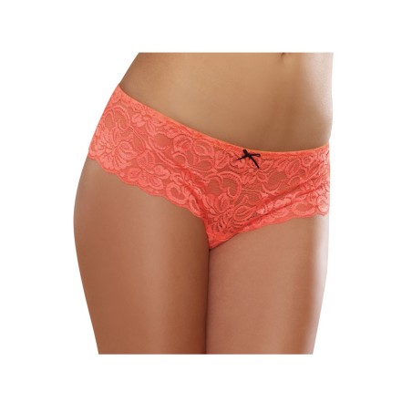 Shorty ouvert orange corail court en dentelle