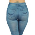 Legging bleu style jean moulant avec impressions sur poches