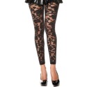 Legging noir fin transparent motif fleuri