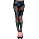 Legging noir wetlook avec bandes de dentelle florale