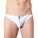 Slip brief blanc sexy transparent et similicuir