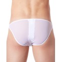 Slip brief blanc sexy transparent et similicuir