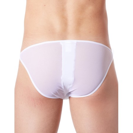 Slip brief blanc sexy transparent et similicuir