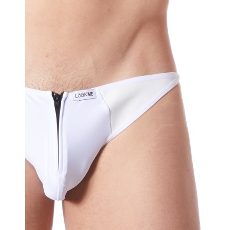 Slip brief blanc sexy transparent et similicuir