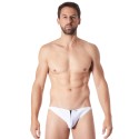 Slip brief blanc sexy transparent et similicuir