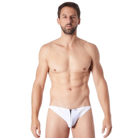 Slip brief blanc sexy transparent et similicuir