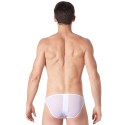 Slip brief blanc sexy transparent et similicuir