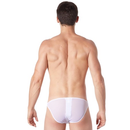 Slip brief blanc sexy transparent et similicuir