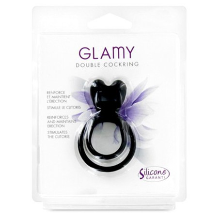 Double cockring noir avec stimulateur de clitoris