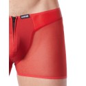 Boxer rouge sexy maille transparente, similicuir et fermeture zip