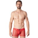 Boxer rouge sexy maille transparente, similicuir et fermeture zip