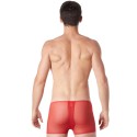 Boxer rouge sexy maille transparente, similicuir et fermeture zip