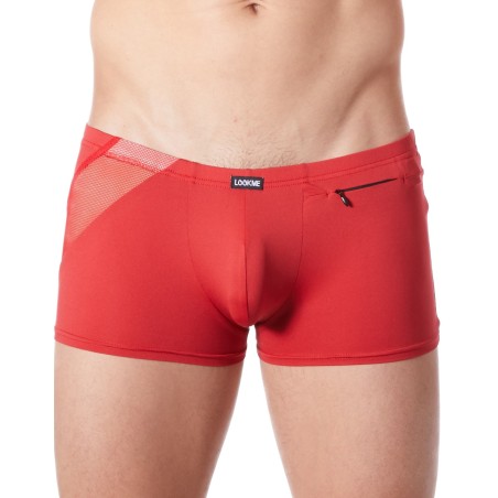 Boxer rouge sexy avec bandes fine résille et déco zippée