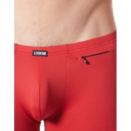 Boxer rouge sexy avec bandes fine résille et déco zippée