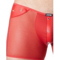 Boxer rouge sexy maille transparente et bande similicuir