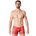 Boxer rouge sexy maille transparente et bande similicuir