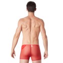 Boxer rouge sexy maille transparente et bande similicuir