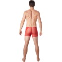 Boxer rouge sexy maille transparente et bande similicuir