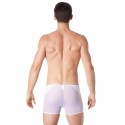 Boxer blanc sexy maille transparente et bande similicuir