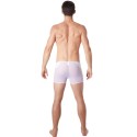 Boxer blanc sexy maille transparente et bande similicuir