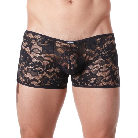 Boxer noir en fine dentelle florale