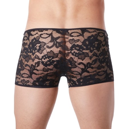 Boxer noir en fine dentelle florale