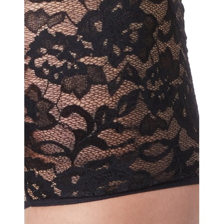 Boxer noir en fine dentelle florale