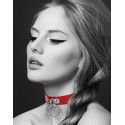 Collier en cuir rouge SM avec anneau métal argenté pour laisse