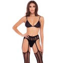 Ensemble 3 pièces soutien-gorge, porte jarretelles bas et string