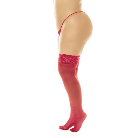 Bas en nylon sexy rouge, grande taille, autofixant