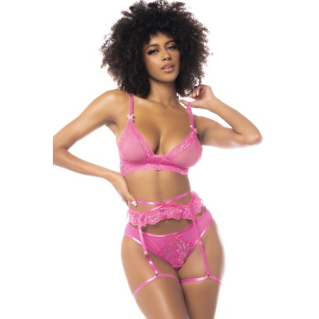 Ensemble lingerie sexy rose de trois pièces