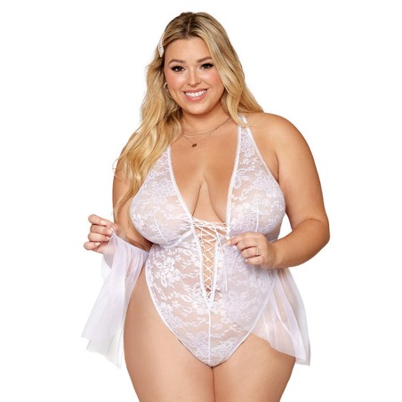 Body blanc grande taille en dentelle avec tulle amovible