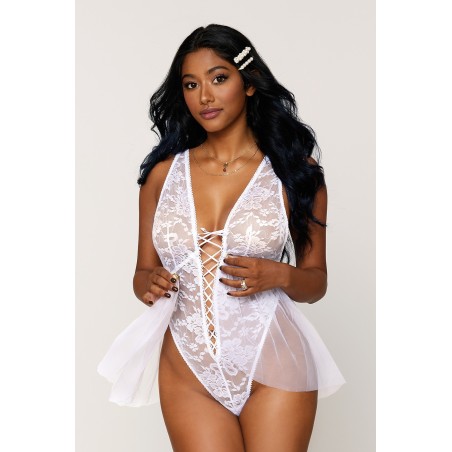 Body blanc en dentelle avec tulle amovible