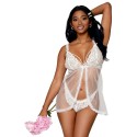 Babydoll blanche avec perles et string assorti