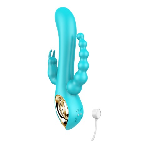 Vibromasseur rabbit bleu triple stimulation