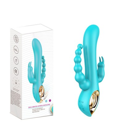 Vibromasseur rabbit bleu triple stimulation