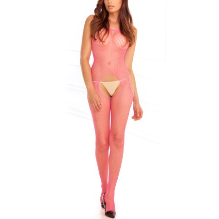 Bodystocking rose filet ouvert devant et derrière