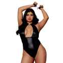 Body noir wetlook grande taille avec menottes et bijoux